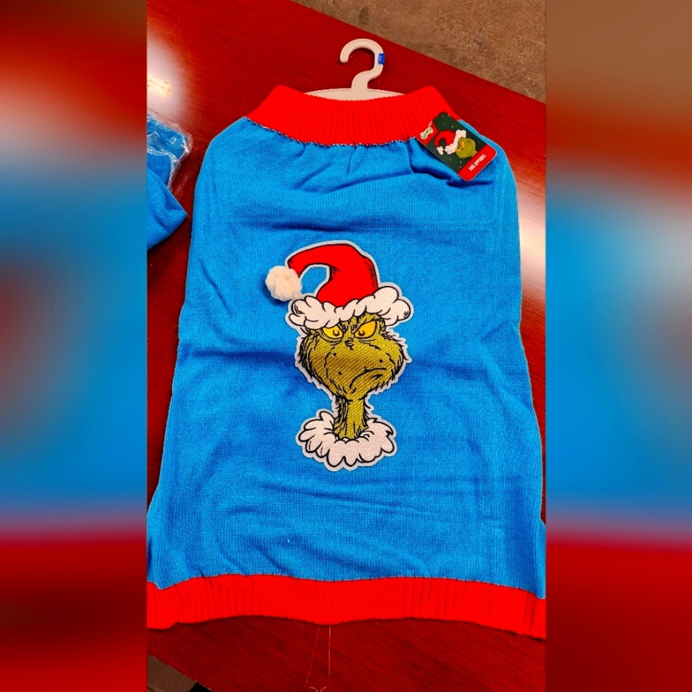 Dr. Seuss Grinch Dog Sweater - Red and Blue XL